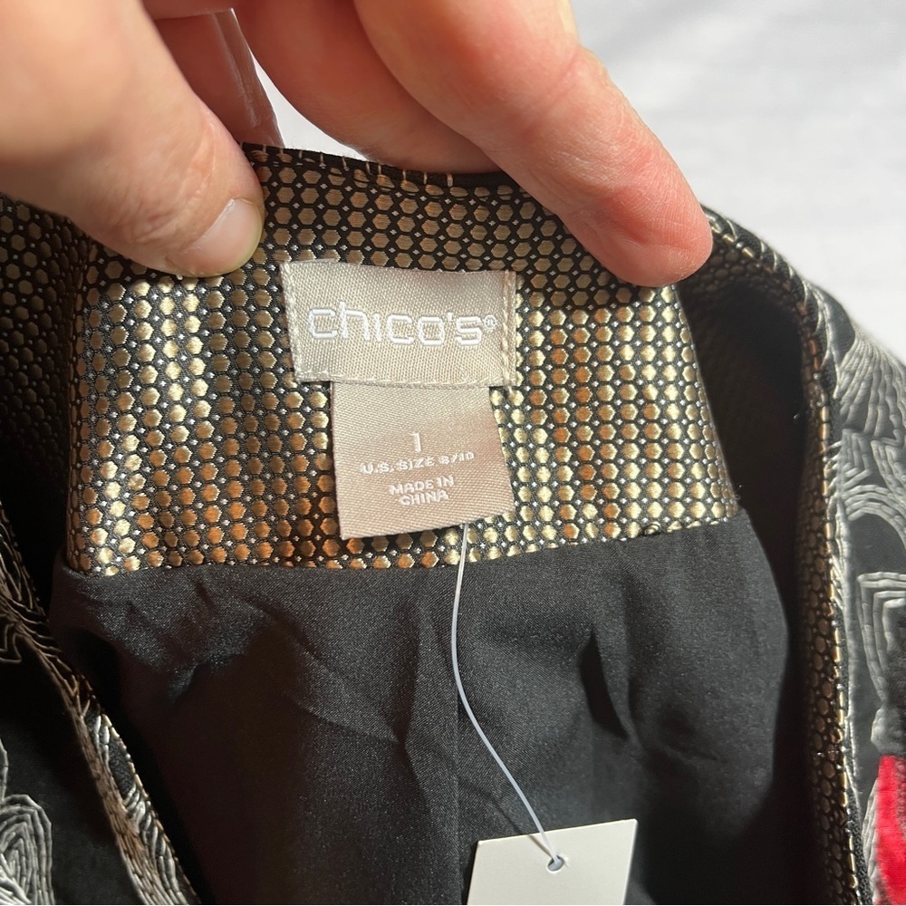 Chico's Patchwork Embroidered Paisley Open Front Jacket Wearable Art Statement - Picture 9 of 13